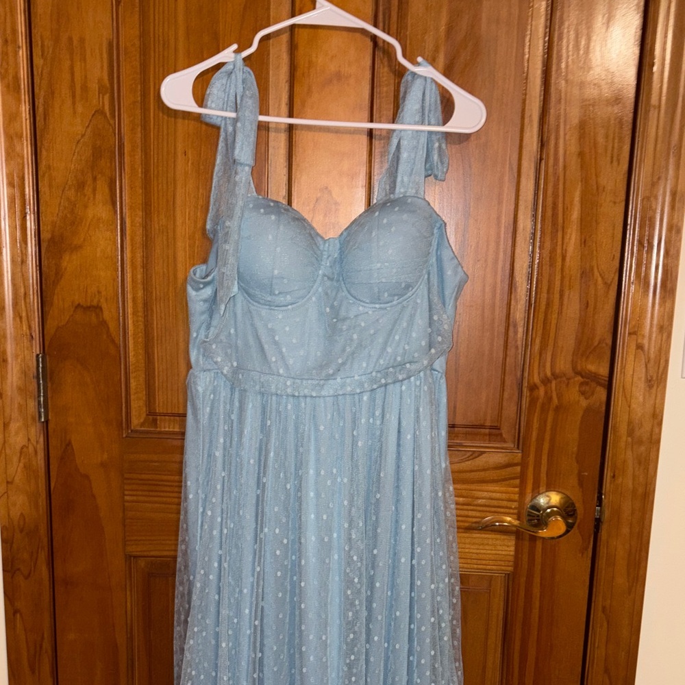 Elegant Blue Polka Dot Dress